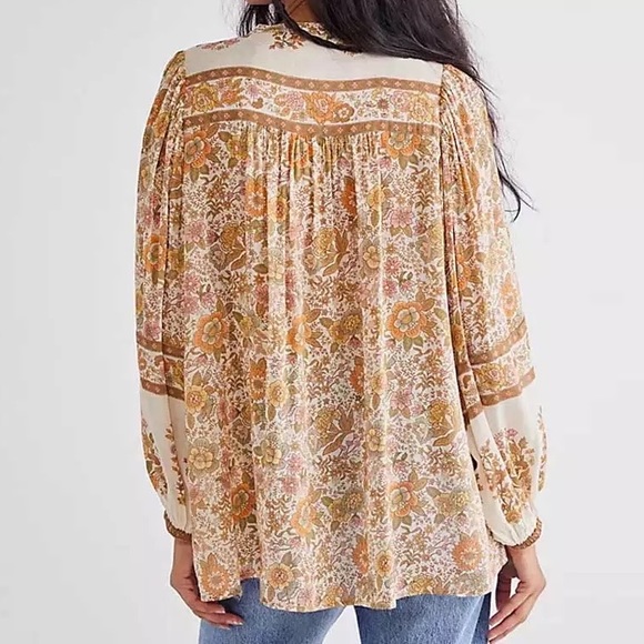 James ReEdit Floral Shift Viscose Blouse With Blouson Sleeves, Airy Flowy Top - Picture 3 of 14